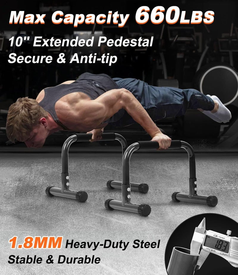 TABEKE Push Up Bar, 12 Inch High Non-Slip Parallettes Bars & Dip Bars With Foam Handles, Heavy-Duty No Wobbling Calisthenics Equipment For Handstand, L-Sit, Gymnastics, Strength Training Home Gym Use - Image 2